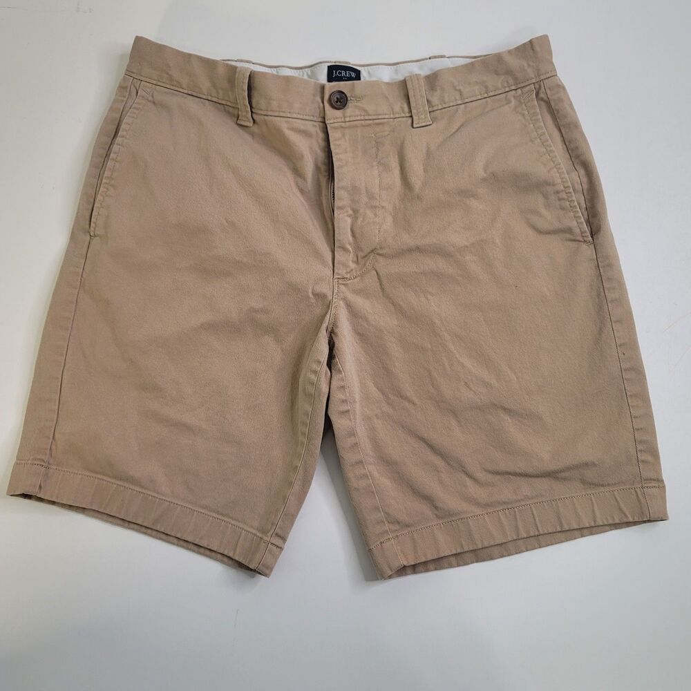 J.Crew Mens Shorts 32"x 9 " Flat Front Chino Casual Classic Preppy Tan Brown